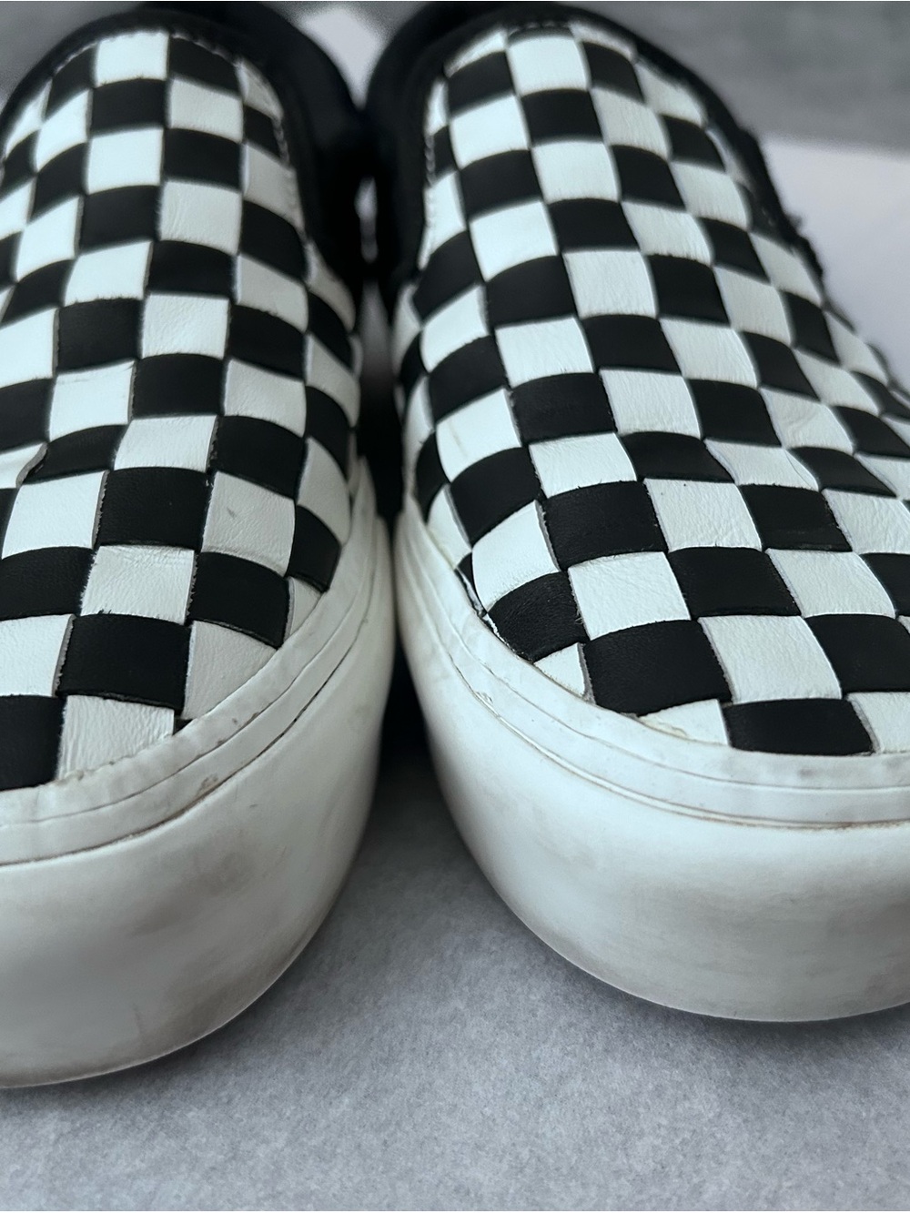 Vans Black & White Platform Checkerboard Leather Slip-On Sneakers - Picture 3 of 6
